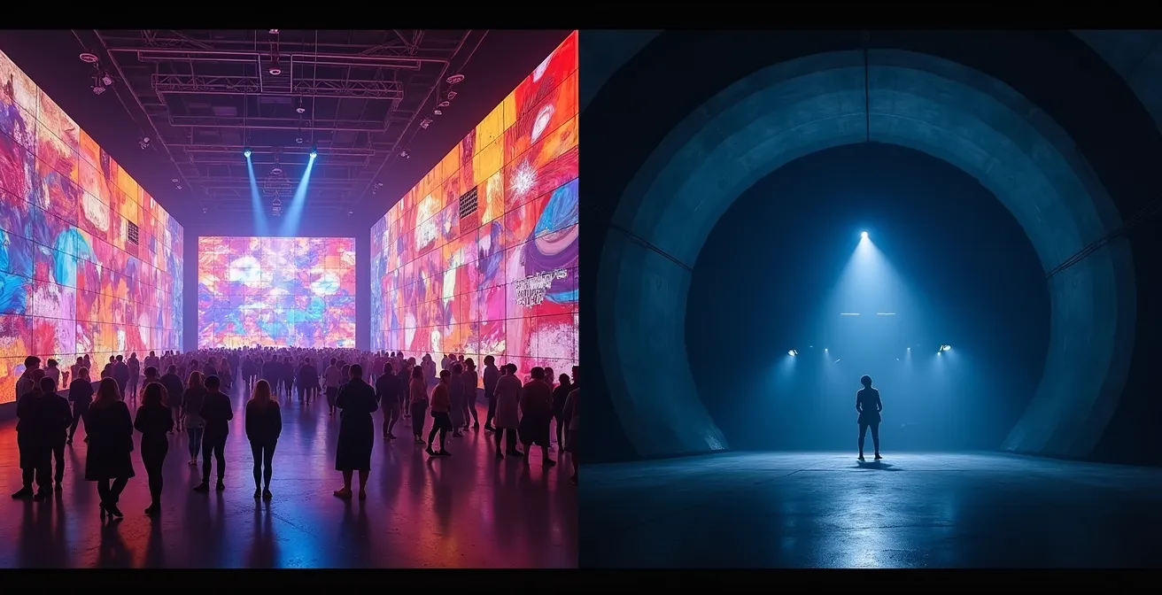 Comparaison immersive entre l'espace modulaire d'Oasis Immersion et le dôme unique de la Satosphère à Montréal