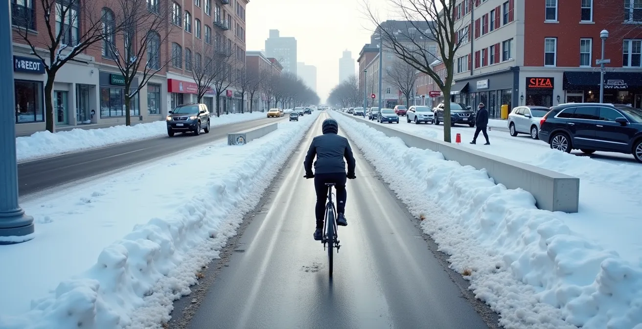Infrastructure du REV avec séparation physique et déneigement hivernal à Montréal