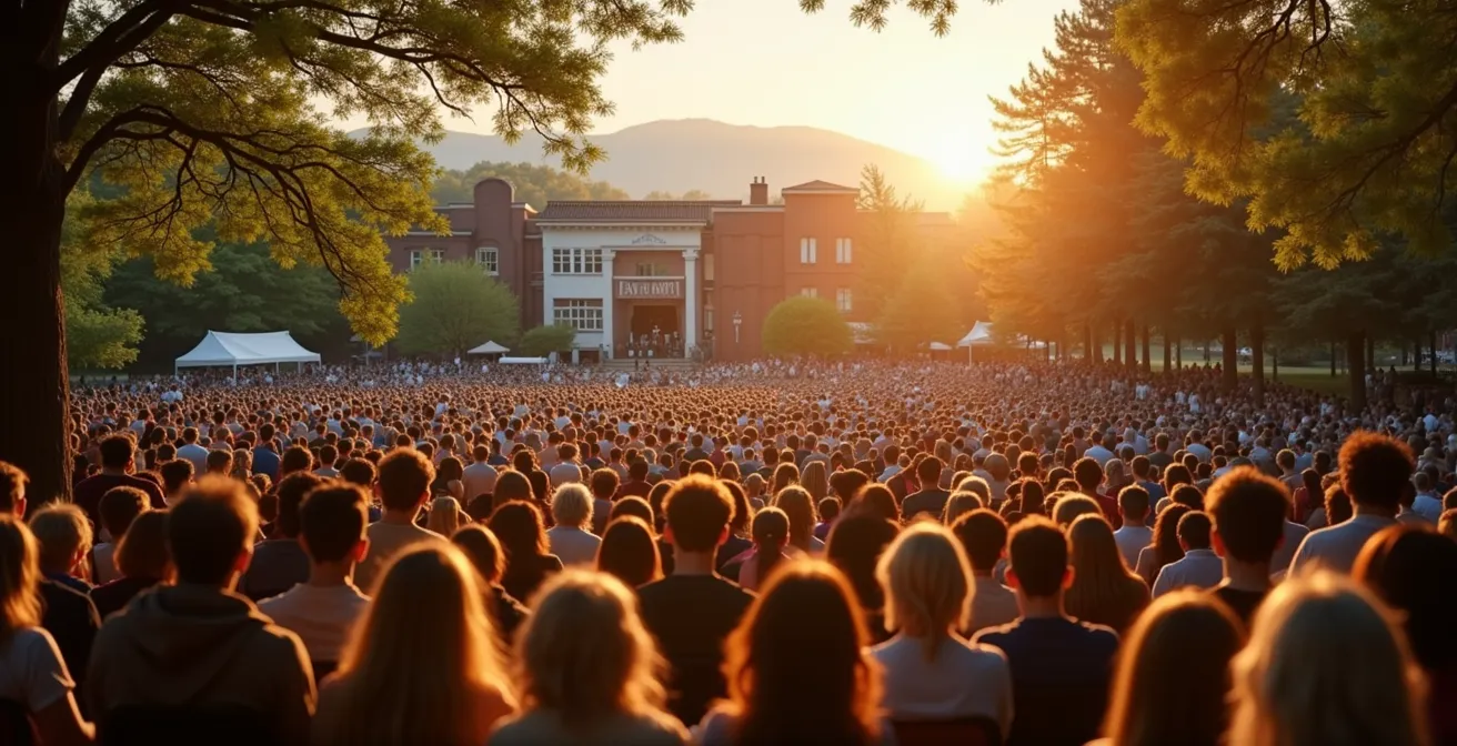 Spectateurs profitant d’un concert en extérieur dans un endroit calme avec une bonne acoustique à Montréal.