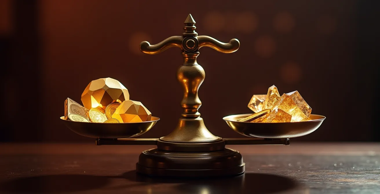 Balance symbolique équilibrant innovation et chiffres pour représenter la valorisation d'une startup