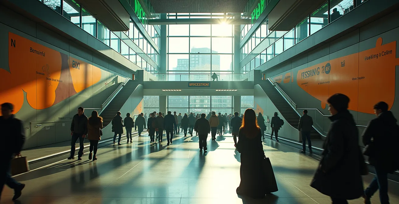 Vue intérieure de la station Lionel-Groulx montrant les connexions entre métro, bus et BIXI