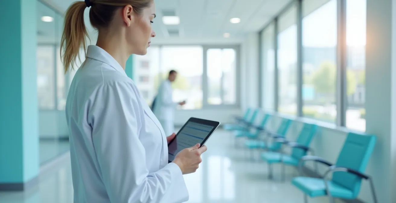 Une infirmière praticienne spécialisée en consultation avec un patient dans une super-clinique