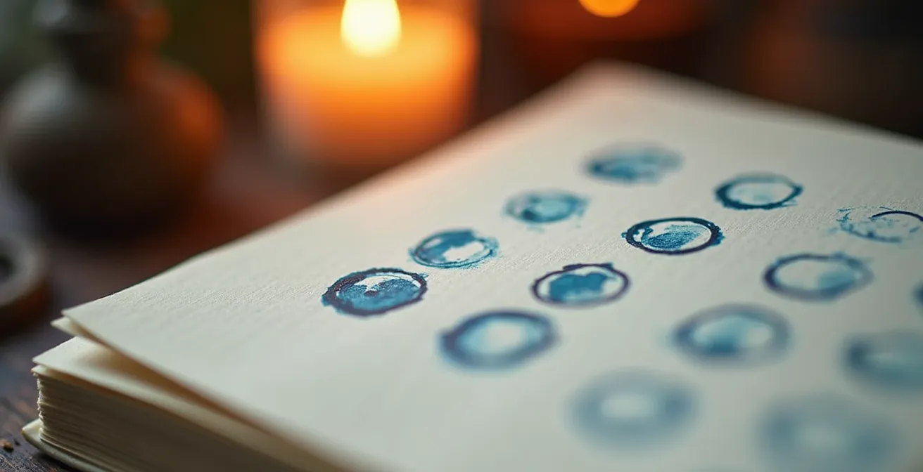 Vue macro d'un carnet de suivi d'habitudes avec texture de papier visible et marques de stylo