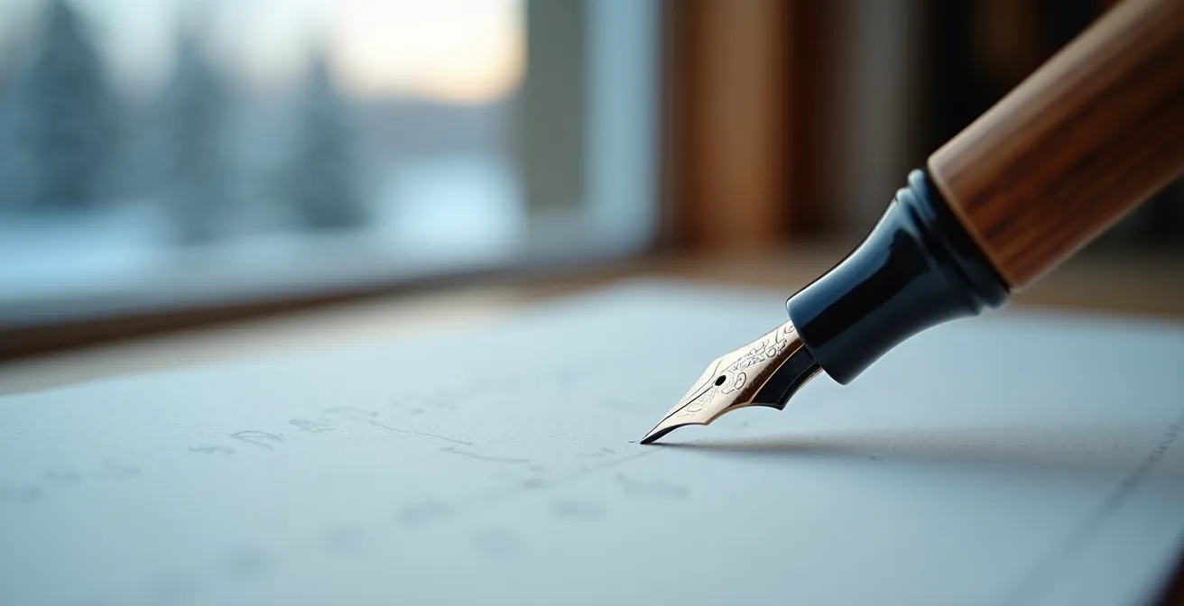 Carnet ouvert près d'une fenêtre avec vue sur paysage hivernal canadien