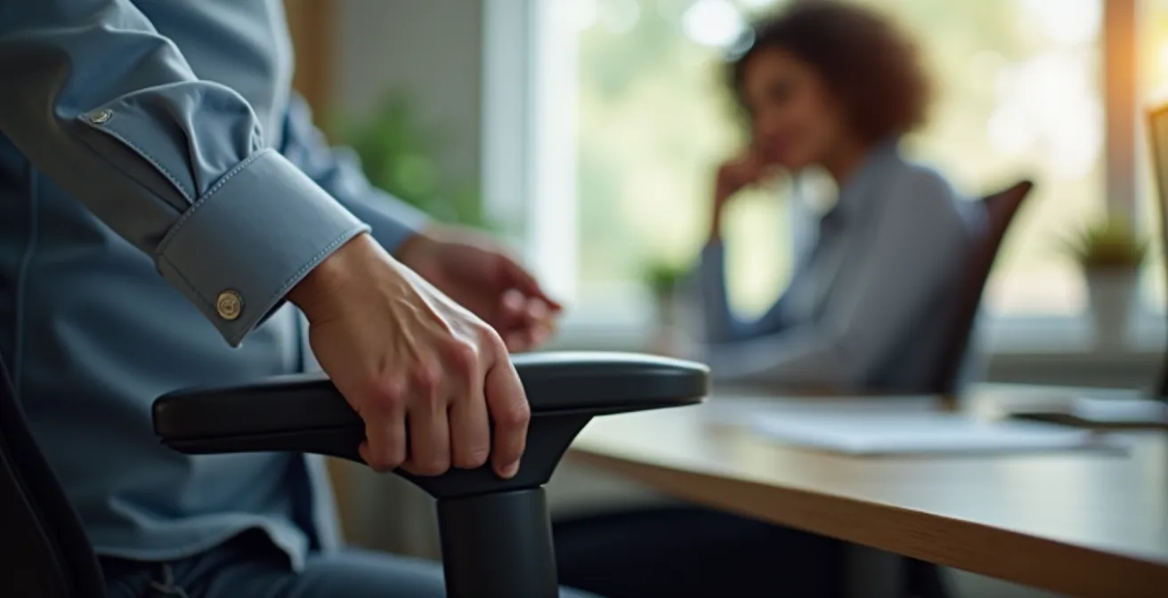 Démonstration d'un poste de travail ergonomique avec ajustements corrects de la chaise et du bureau