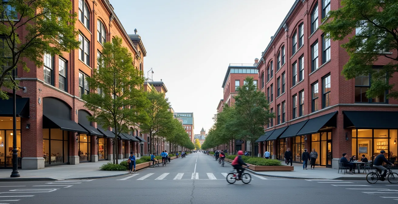 Vue du Mile-End montrant la transformation économique des quartiers montréalais